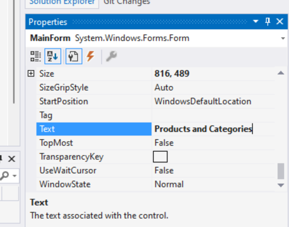 Title MainForm as "Products and Categories"