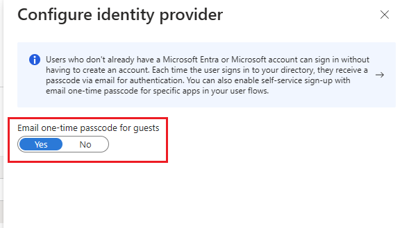 Screenshot showing the Email one-time passcode toggle.