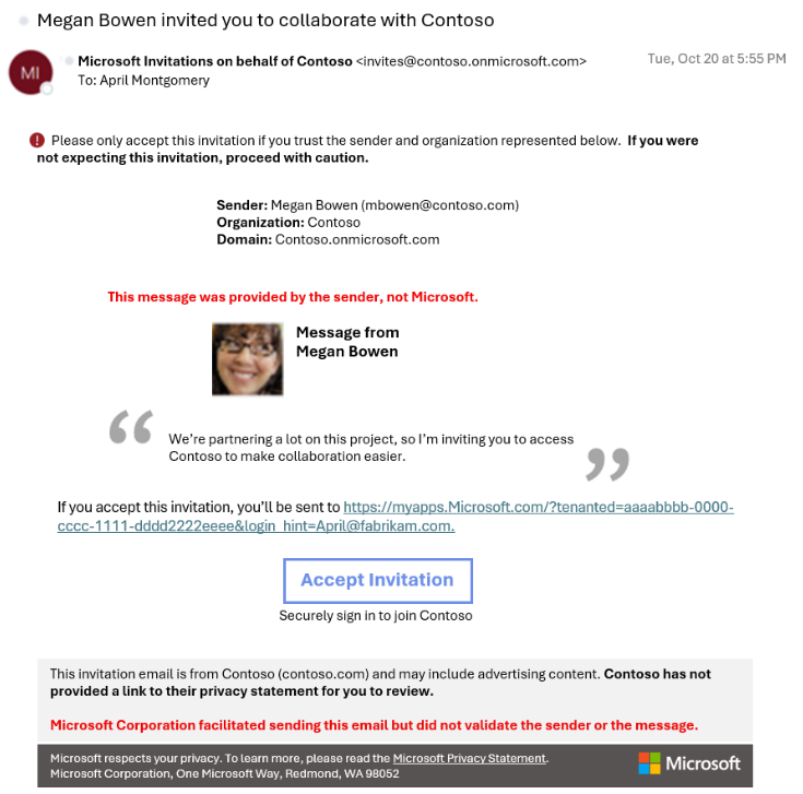 Screenshot showing the B2B invitation email.