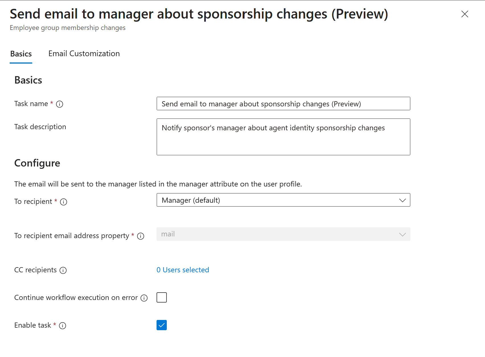 Screenshot of the send email to manager about sponsorship transfer task.