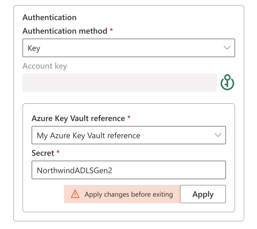 Screenshot showing AKV reference list dialog.