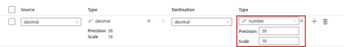 Screenshot of mapping destination column type.