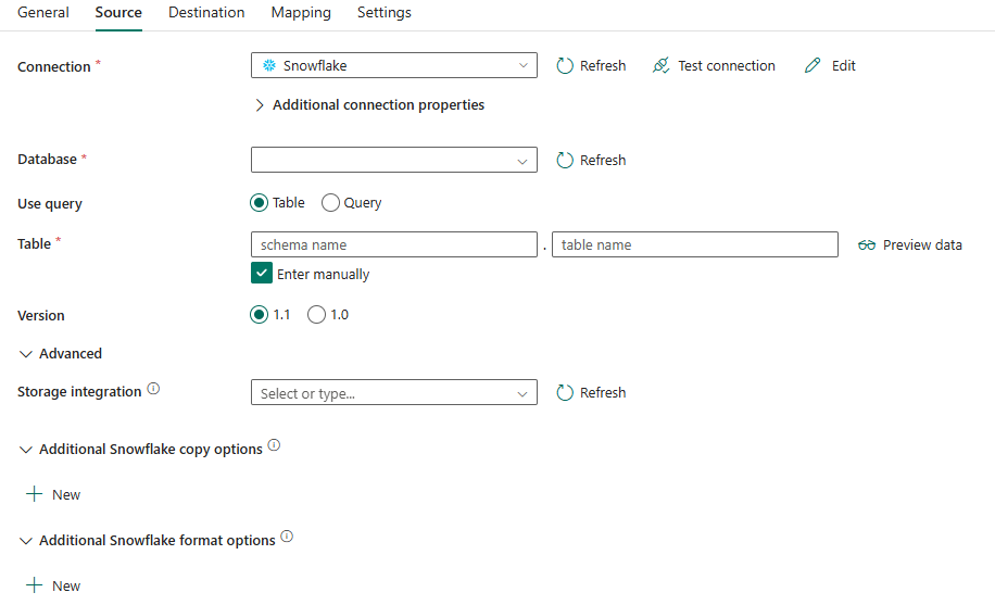 Screenshot showing the source tab and the list of properties.