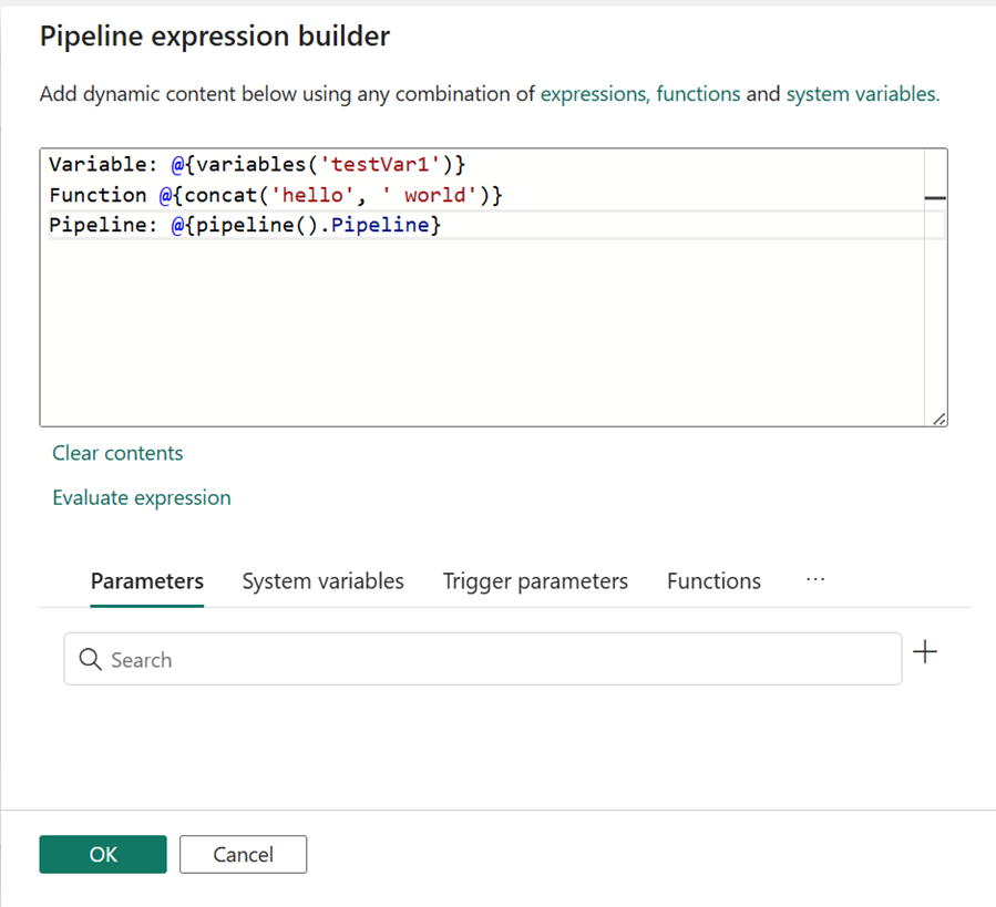 Screenshot of the pipeline expression builder with expression content.
