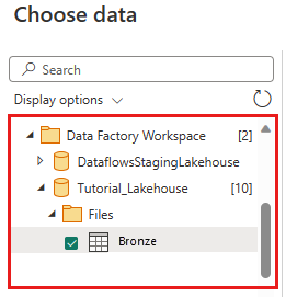 Screenshot showing the Lakehouse browser with the workspace, lakehouse, and table created with the copy job in module 1.