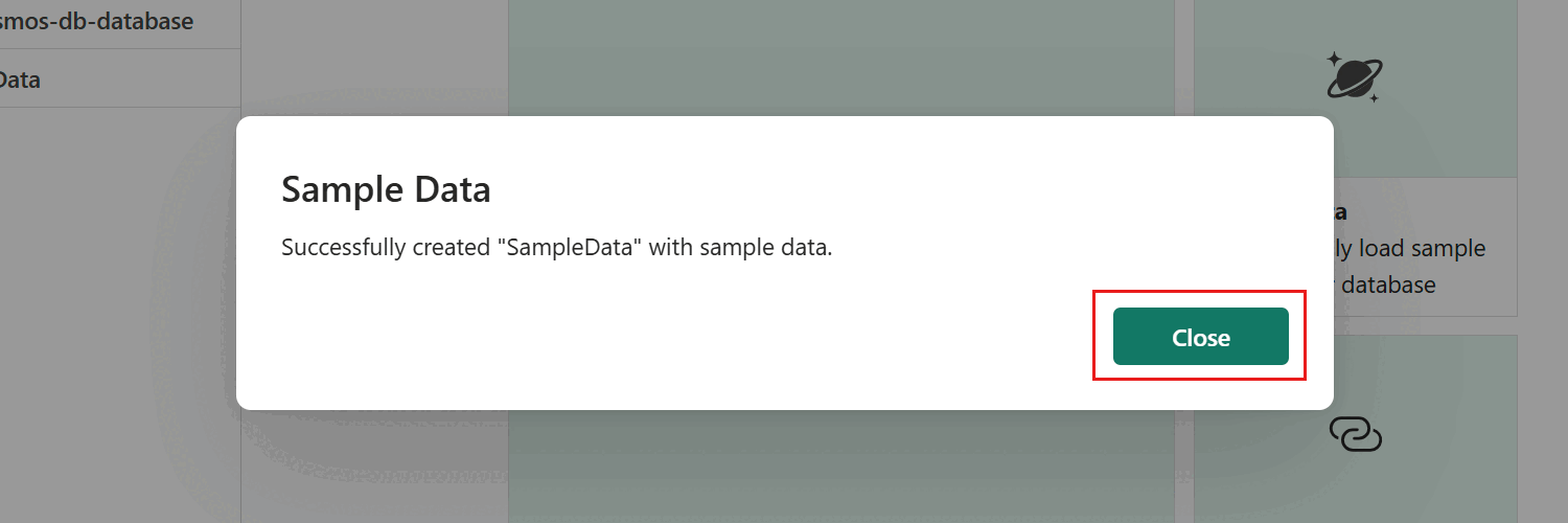 Screenshot of the dialog to indicate that the sample data loading operation succeeded in the Fabric portal.