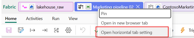 Screenshot showing the horizontal tab settings menu.
