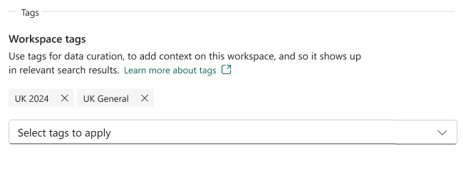 Screenshot showing the workspace tags setting.