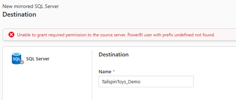 Screenshot of the PowerBI user with prefix undefined not found error.