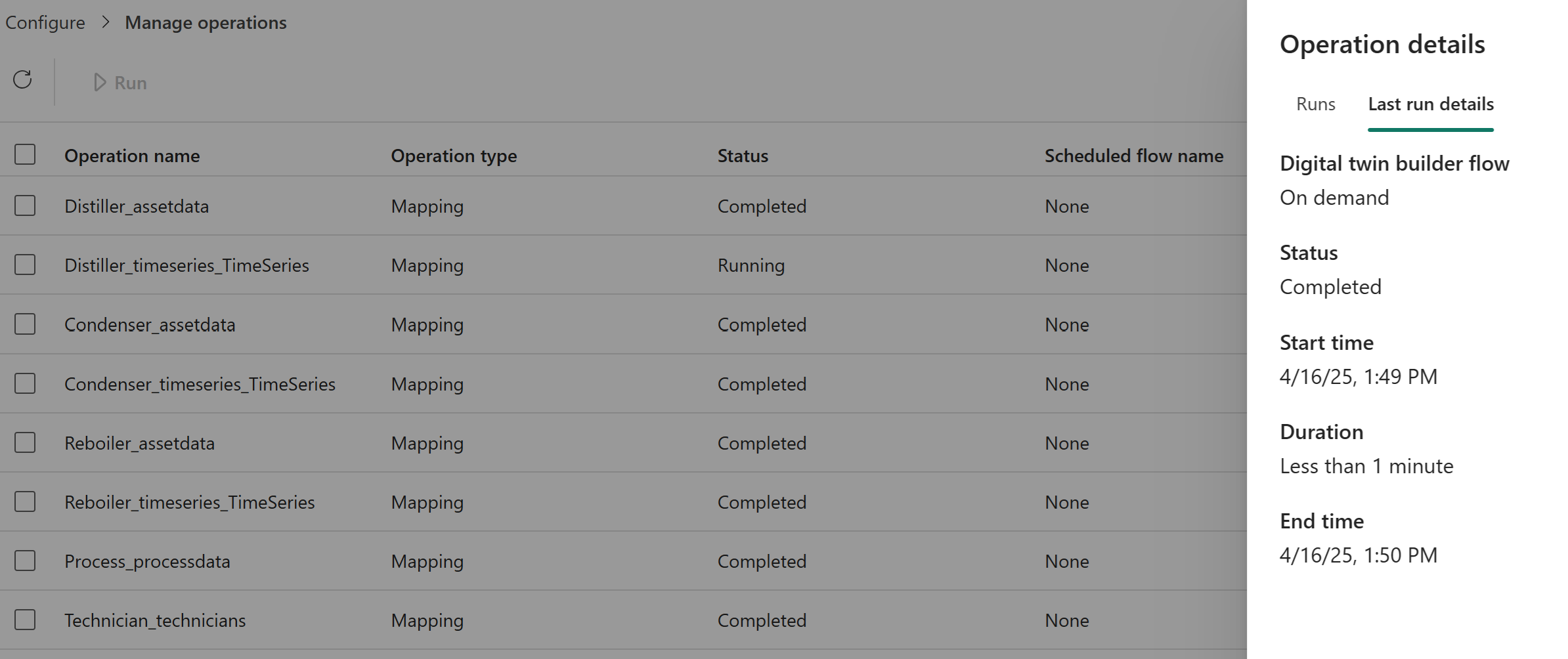 Screenshot of the Operation details pane.