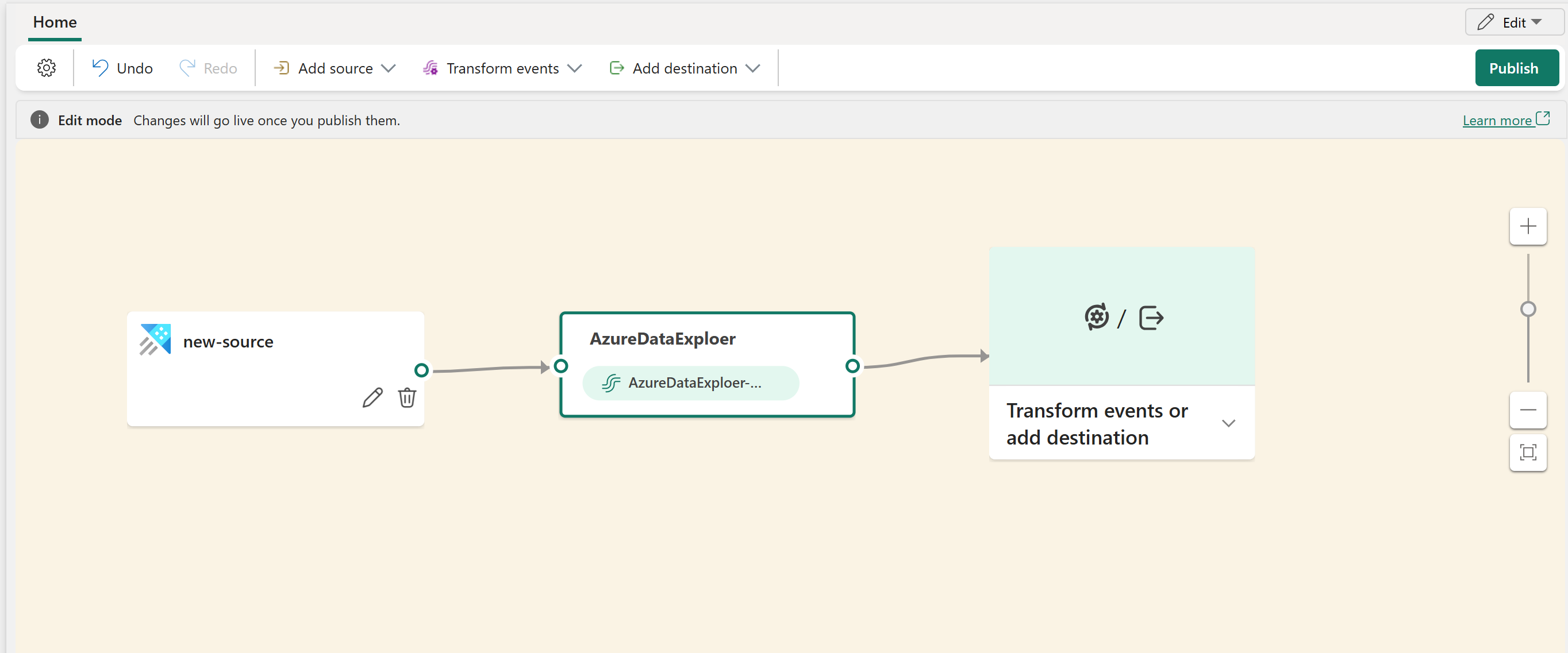 Screenshot that shows the editor with the Publish button selected.