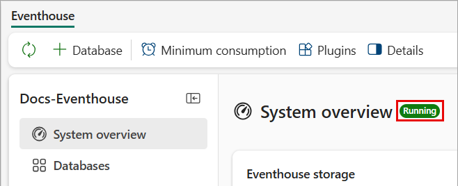 Screenshot showing the system state icon next to the database name.