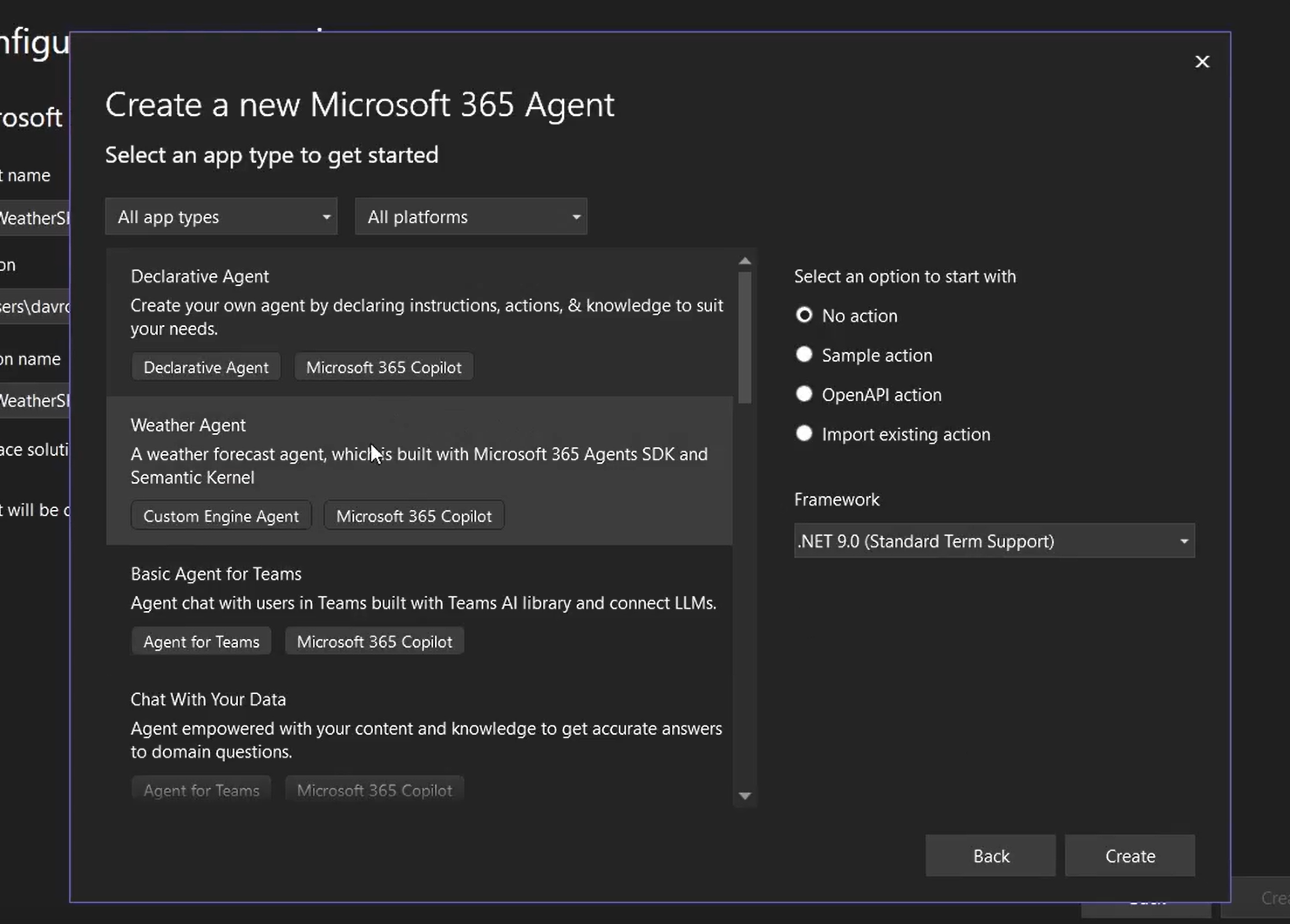 Select the type of app to create