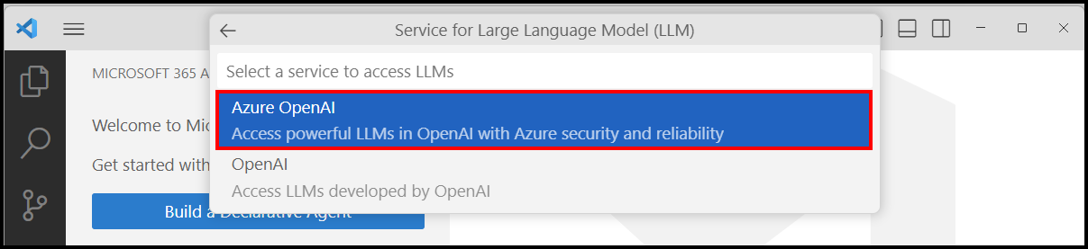 Select Azure OpenAI for LLM