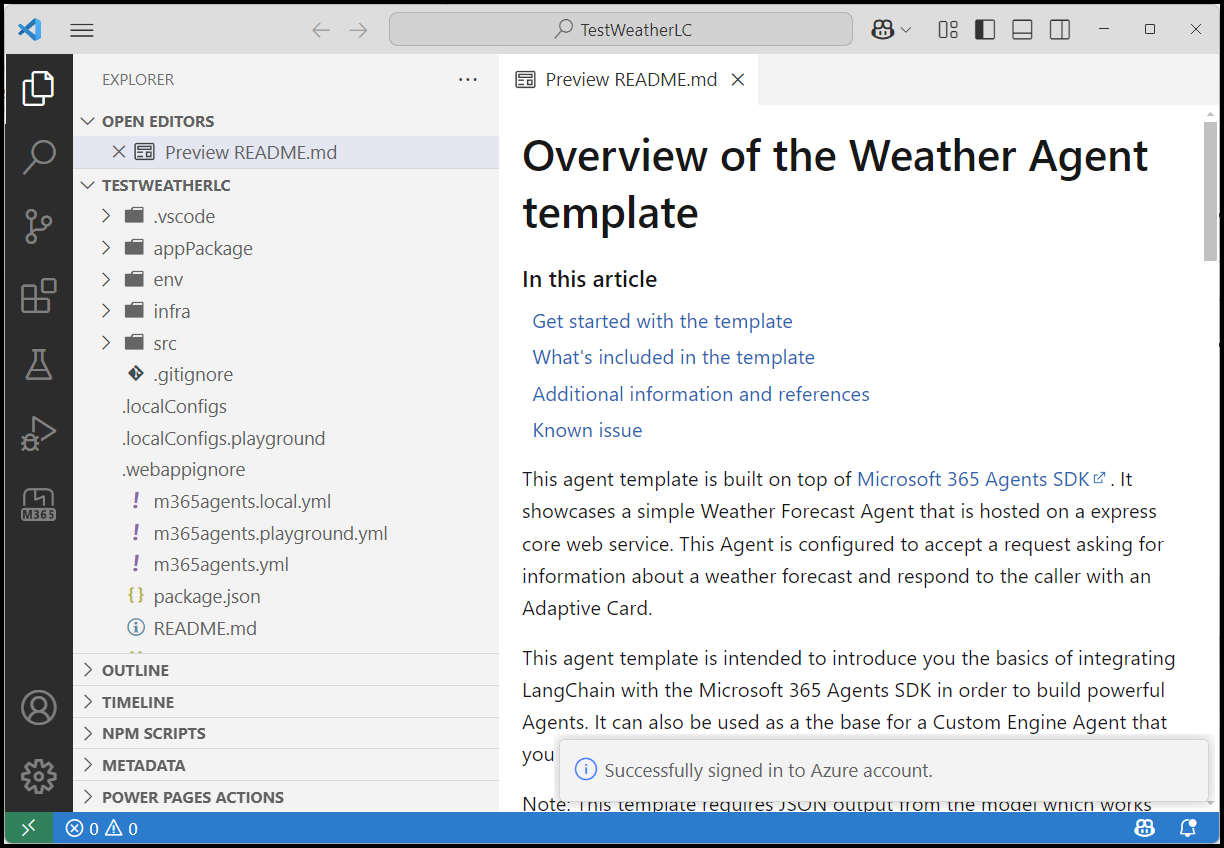 View of files for newly created project