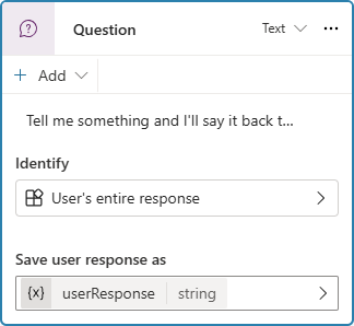 Screenshot of a Question node that collects the user's response.