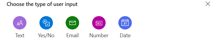 Screenshot of input type selection in Copilot Studio.