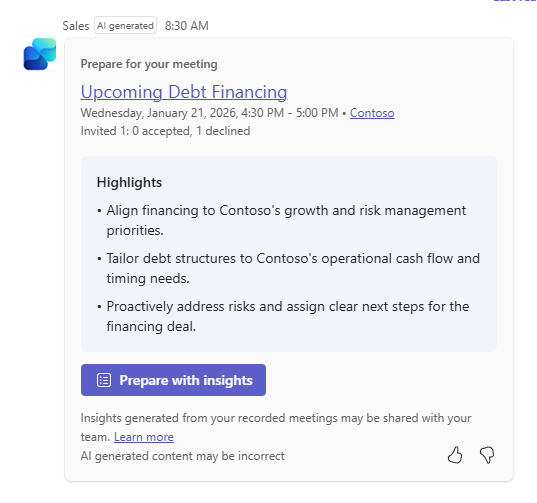 Screenshot of the meeting preparation card.