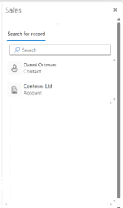 Screenshot showing search pane for the Sales agent in classic Outlook.