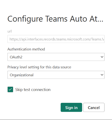 Screenshot showing the configured data source credentials for selected tenant location.