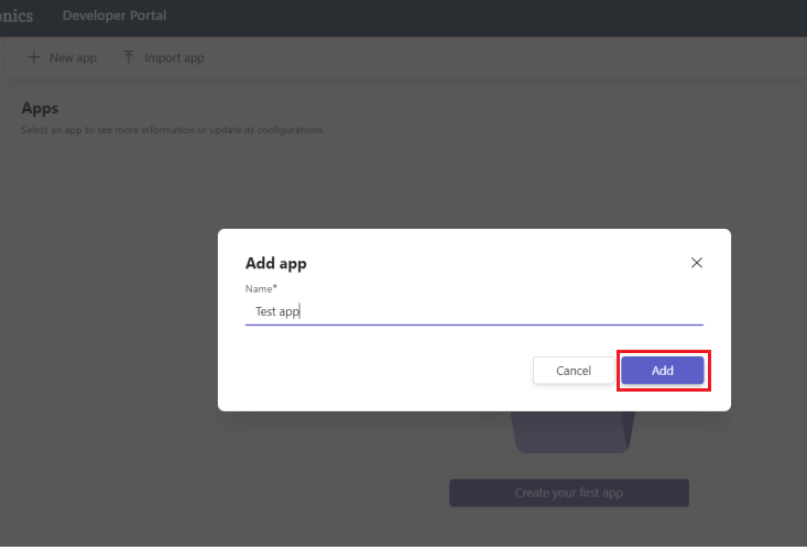 Screenshot shows how to create a brand new app in Developer Portal.