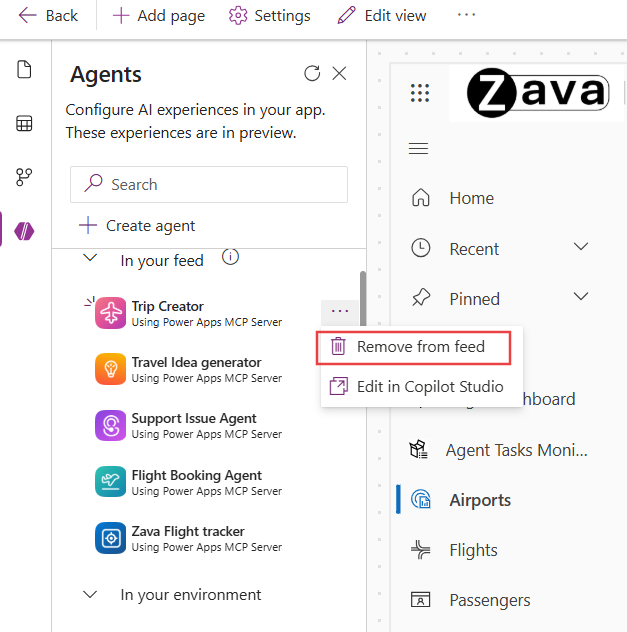 App designer remove agent from app