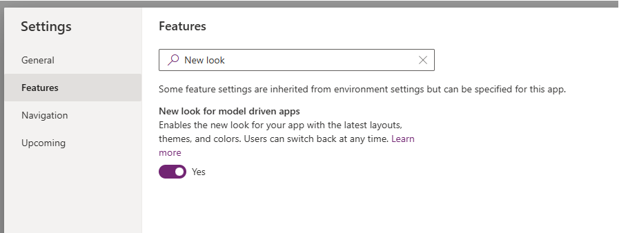 New look for model-driven apps app setting