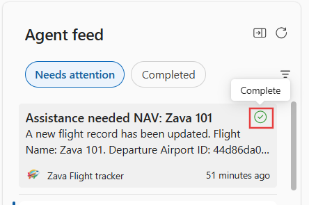 Agent feed mark as complete button