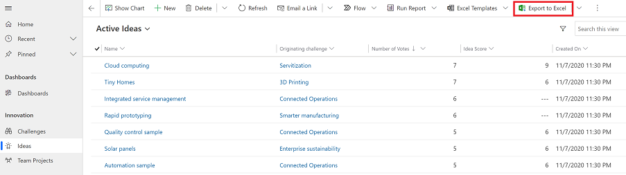 Select Export to Excel Export to Excel.