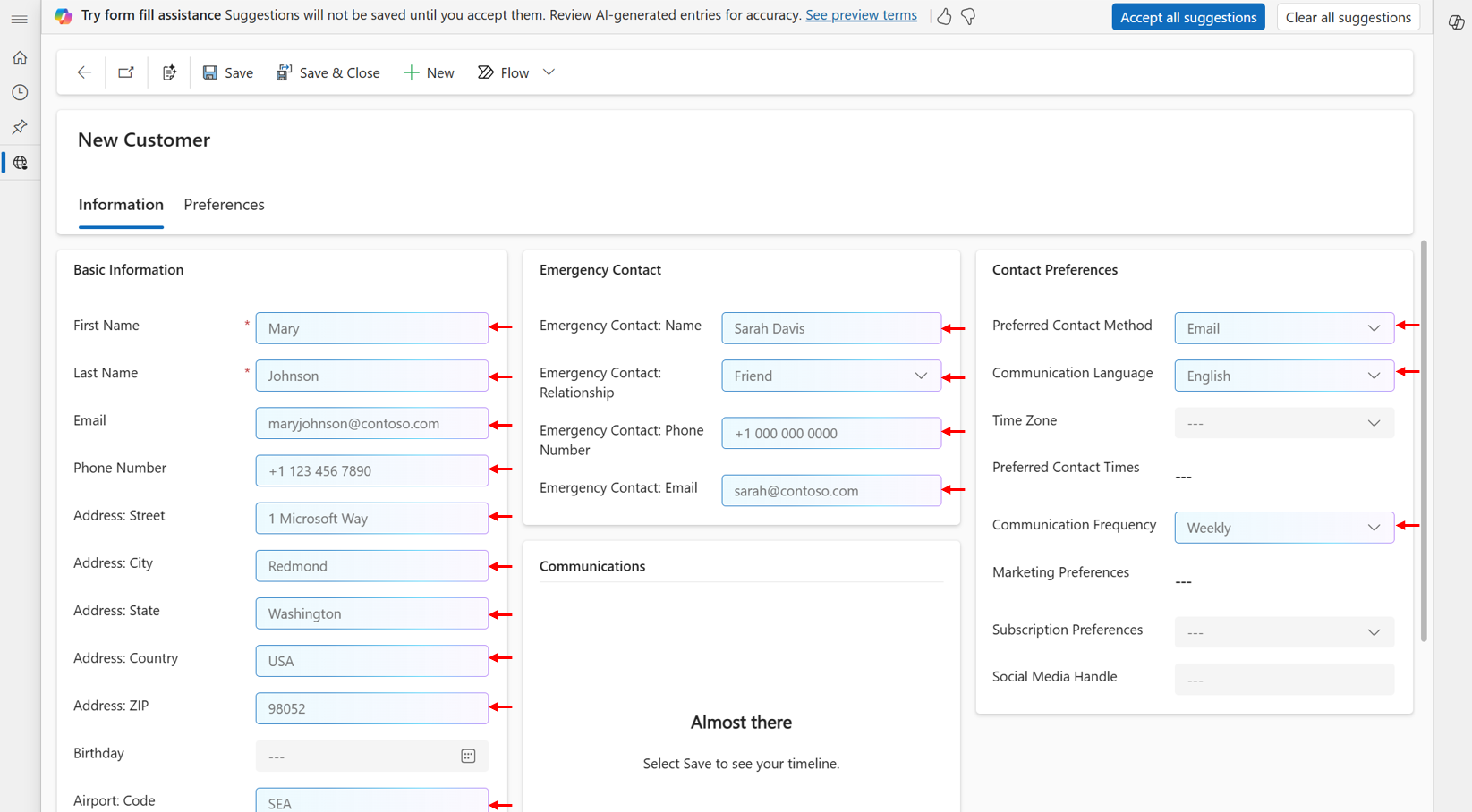 Screenshot that shows form fill suggestions being presented in a form.