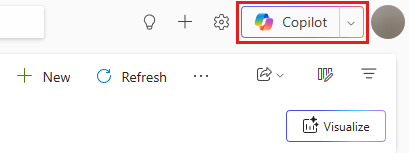 Screenshot that shows the Copilot button on a page.