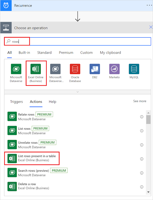 Screenshot of listing rows in a table.