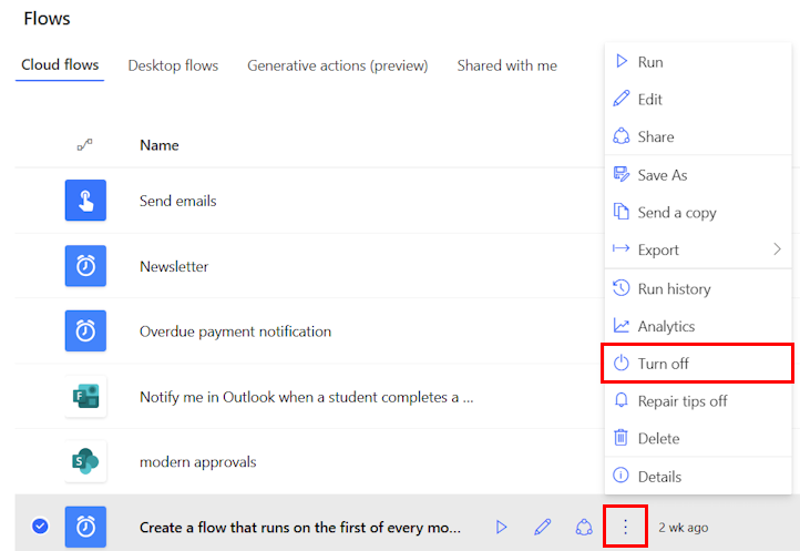 Screenshot of pausing a flow.