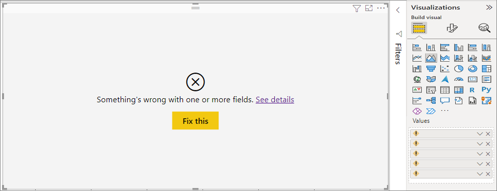 Screenshot of a no data field error during a copy/paste visual.
