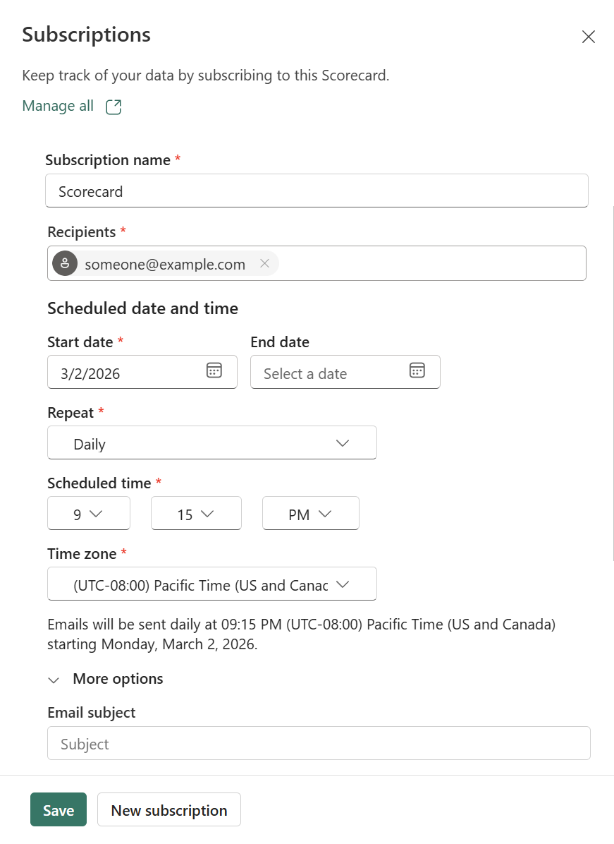 Screenshot showing Add new subscription.