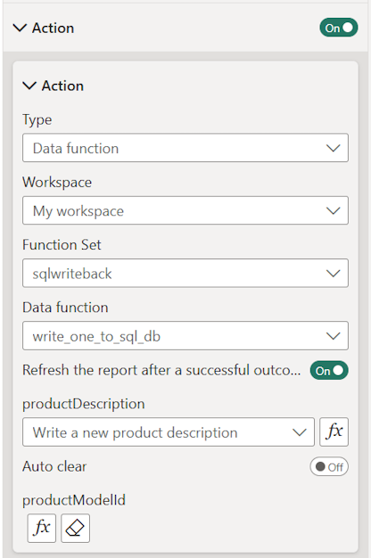 Screenshot that shows the final action configuration details.
