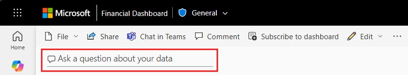 Screenshot that shows the Q&A question box in the dashboard tile view.