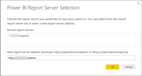 Screenshot of report server selection.
