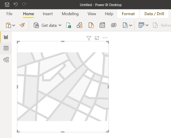Screenshot of an empty Shape map visual on the report canvas.