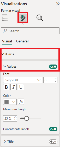 Screenshot of the X-axis options.