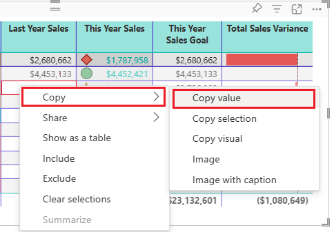 Screenshot of how to copy a cell value to use in other applications.