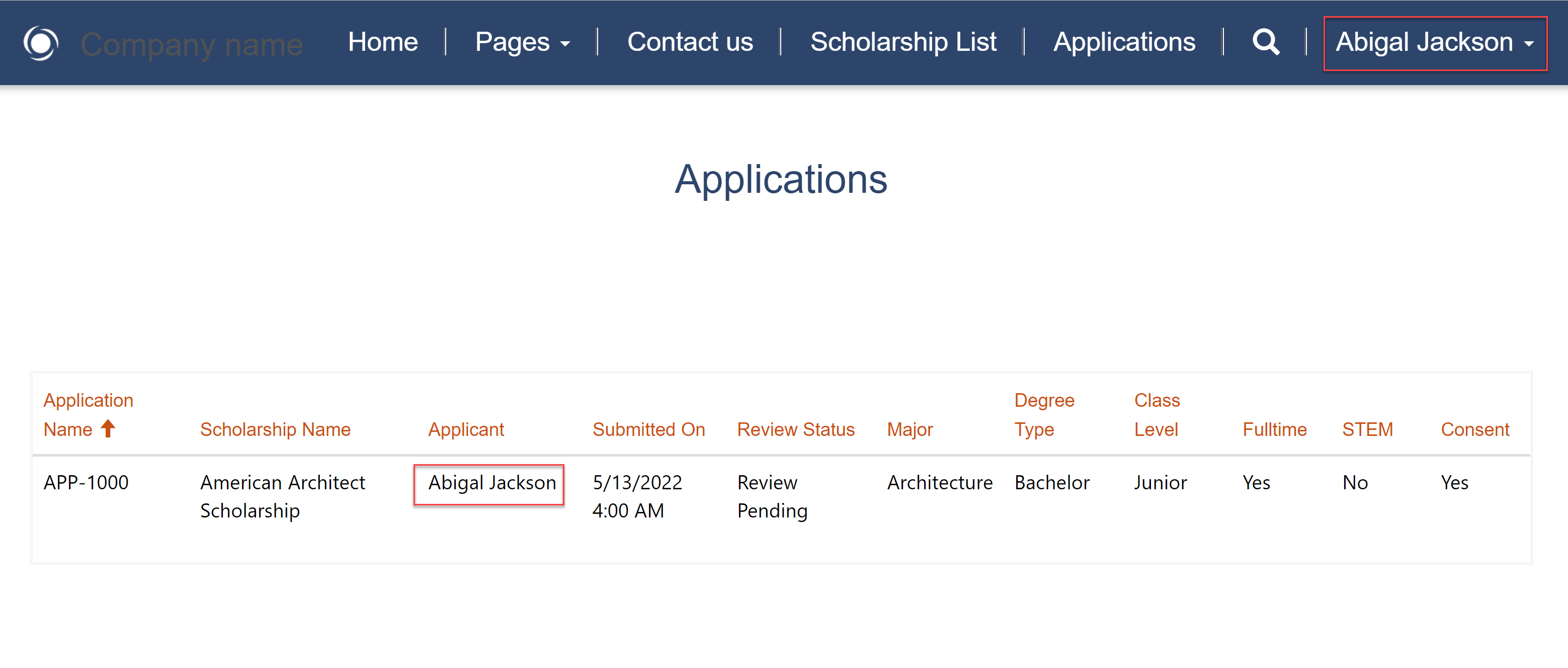Screenshot of a list view only showing related records.