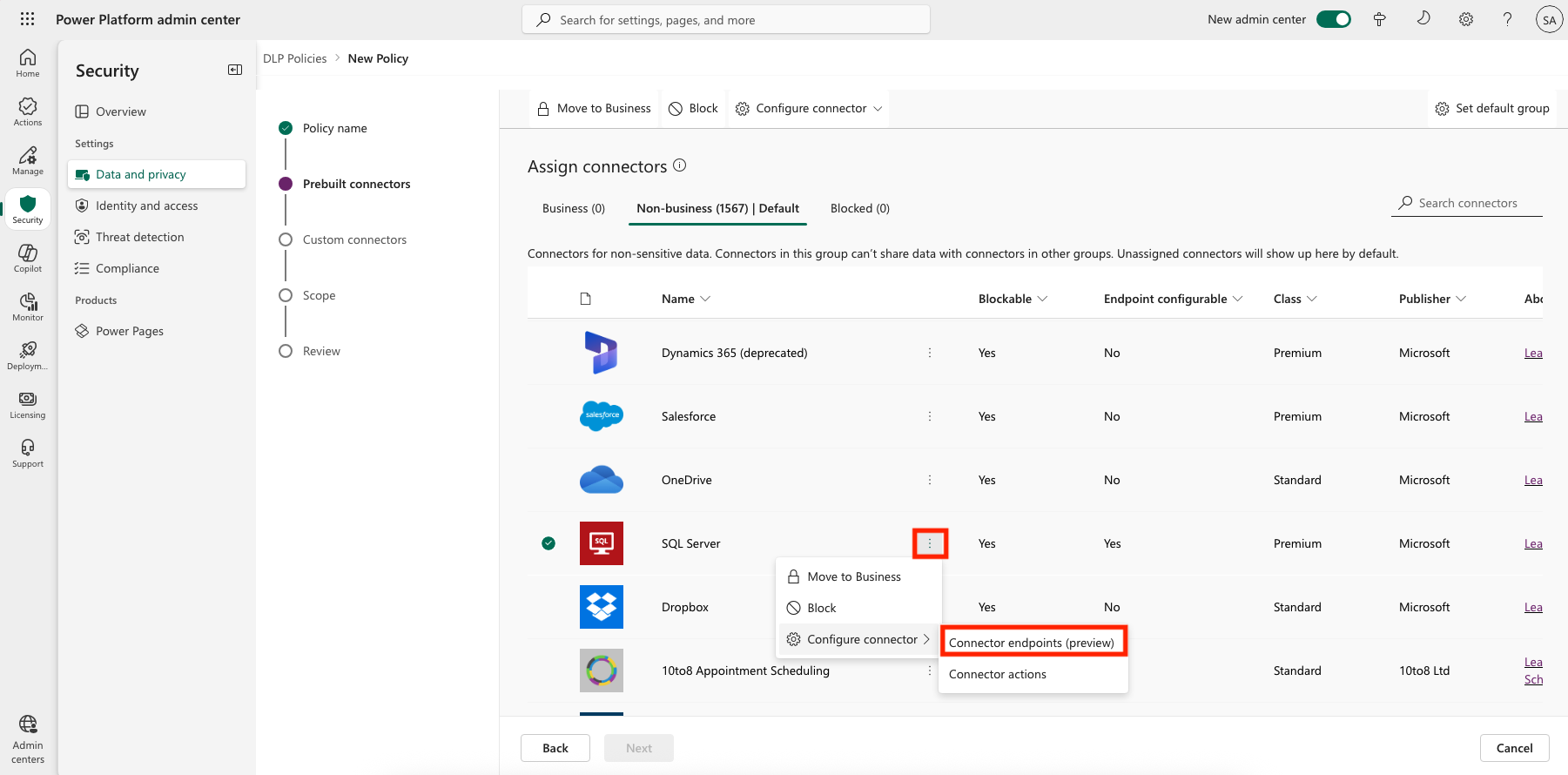 Configure connector > Connector endpoints.