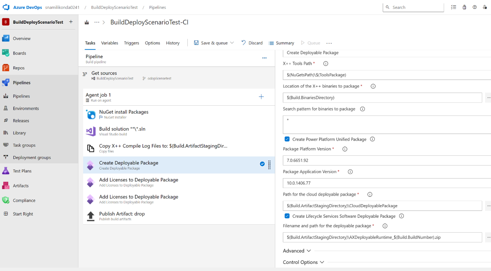 Image of Create Deployable Package in Azure DevOps.