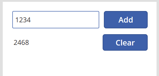 The Text input control shows a value, and the label show the running total The Text input control shows a value, and the label show the running total.