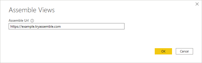 Screenshot of the Assemble Views dialog where you enter your Assemble URL.