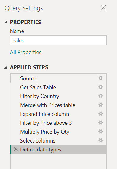 Screenshot of the applied steps pane with documented steps and added descriptions.