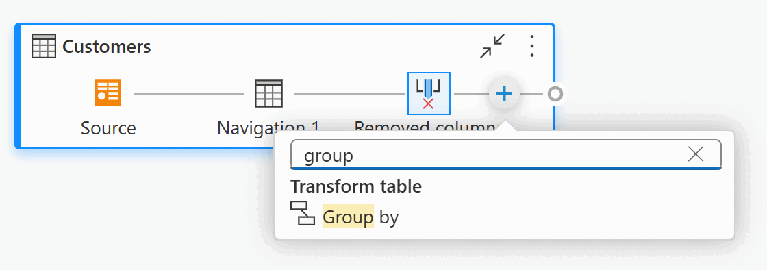 Screenshot with a search for a group by in the diagram view.
