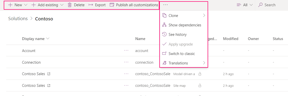 Solution specific commands Solution specific commands.