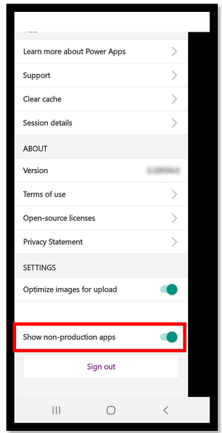 Non-production apps toggle Non-production apps toggle.